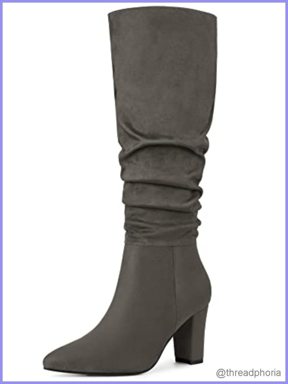 Faux Suede Slouch Knee High Boots Block Heel Pointed Toe Pull On